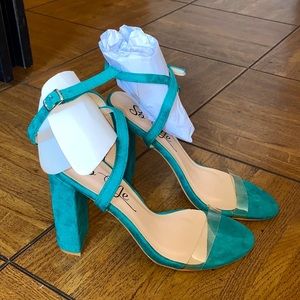 Miss Lola Lure Strappy Green Heel Clear Strap